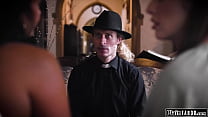 PlainTaboo.com – Lesbian couple convert a disgusted priest by licking pussy ifo him.The small tits petite babe facesits him with her hairy pussy n squirts from fucking